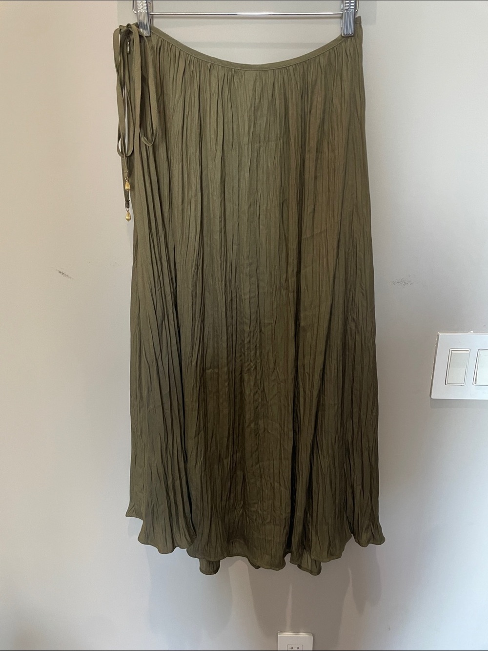 H&M Olive Maxi Skirt with Side Tie Detail